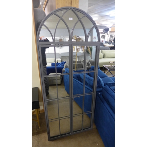 1378 - A large grey iron mirror in the style of an opening arched window, H 180cms (MP1897)   #