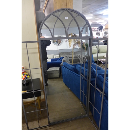 1378 - A large grey iron mirror in the style of an opening arched window, H 180cms (MP1897)   #