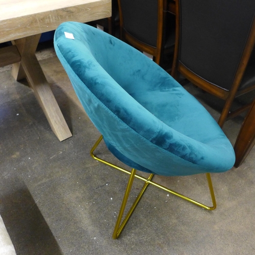 1513 - A Harper turquoise velvet and gold legs side chair