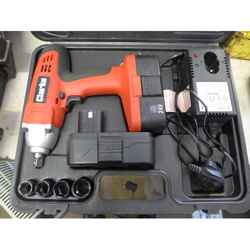 2010 - Clarke contractor 24V cordless impact driver with battery and charger