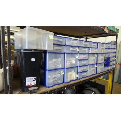 2120 - Approx. 10 vinyl storage racking units (ca H80cm x W25cm x D30cm) filled with arts and crafts items/... 