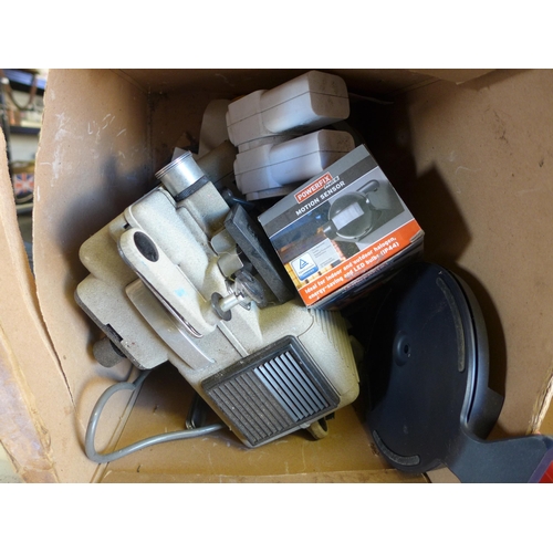 2137 - Box of assorted electricals: batteries, game controllers, extension leads and assorted cables