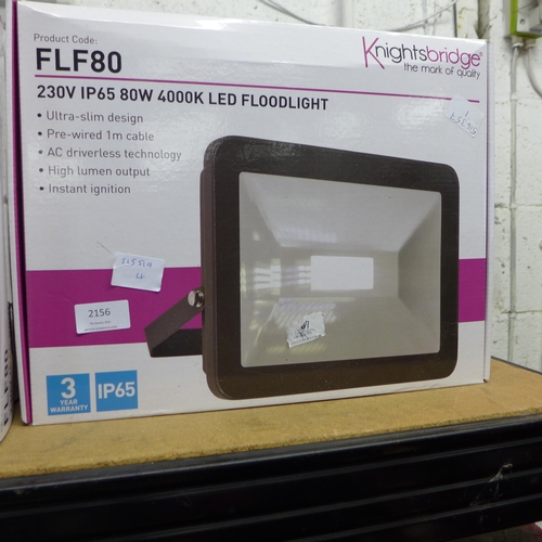 2156 - 2 Knightsbridge 80W LED white floodlights (FLF80) - boxed, unused