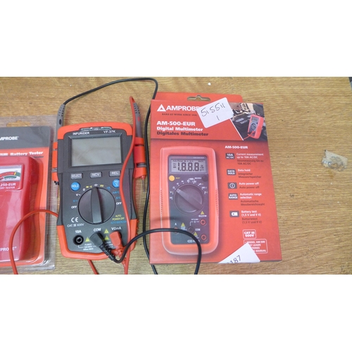 2187 - Pro electrician's job lot: Amprobe AM-500-EUR multimeter, Infurider multimeter and 2 BAT-250-EUR bat... 