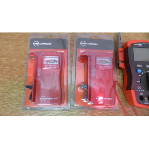 2187 - Pro electrician's job lot: Amprobe AM-500-EUR multimeter, Infurider multimeter and 2 BAT-250-EUR bat... 