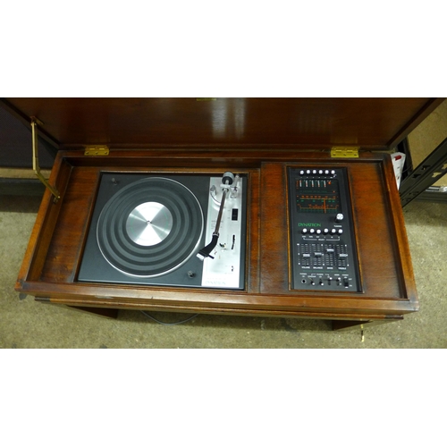 2278 - Goldring G101 transcription turntable in unusual Dynatron antique teak and brass campaign cabinet