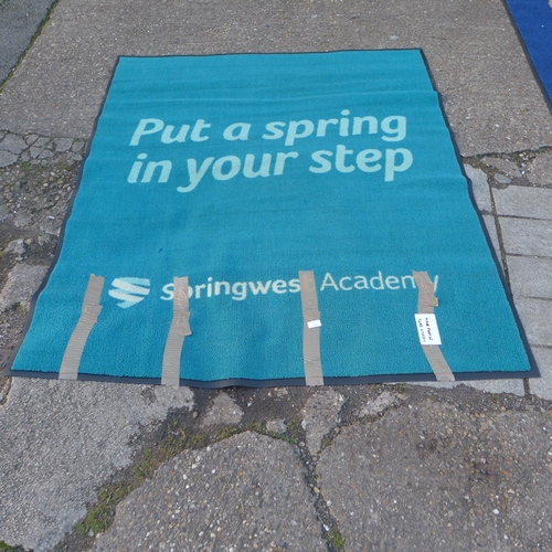 2283 - 2 Approx. 6ft x 5ft  heavy duty barrier mats with logo - turquoise, rubber/stipple back