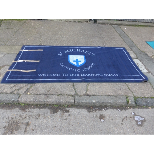 2284 - Approx. 10ft x 5ft heavy duty barrier mat with logo, dark blue, rubber/stipple back,