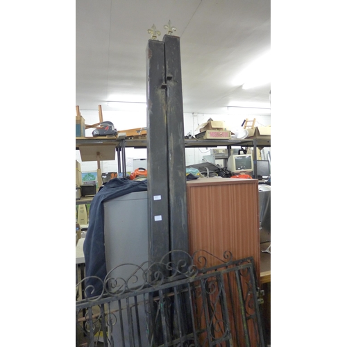 2335 - Pair of 8ft box steel gate posts with pair of 3ft driveway gates and steel side gate