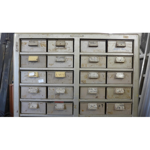 2338 - Vintage 52 drawer (4 x 13) multi-drawer unit in champagne enamel, 1950's/1960's, drawers approx. 4 x... 