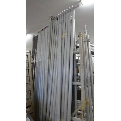 2340 - Lewis approx 20ft aluminium scaffold tower with support poles, 3 work platforms and 6 side sections