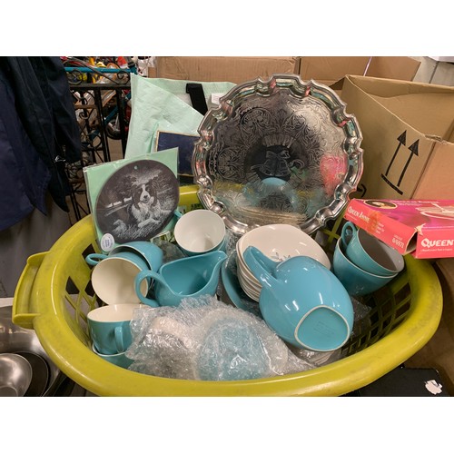 2260 - 5 boxes of assorted household glass and china and metalware