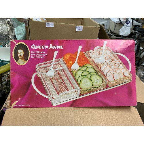 2260 - 5 boxes of assorted household glass and china and metalware