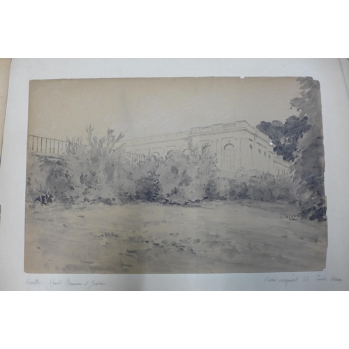 10 - Louis-Emile Adan 1839-1937, five Views of Versailles Palace, Paris, most signed and inscribed, large... 