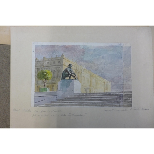 10 - Louis-Emile Adan 1839-1937, five Views of Versailles Palace, Paris, most signed and inscribed, large... 