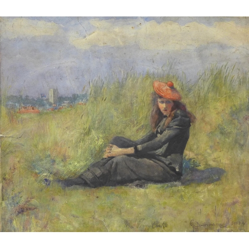 13 - Gertrude Demain Hammond (1862-1953), portrait of Miss Peggy Clark on the beach, signed and dated 190... 