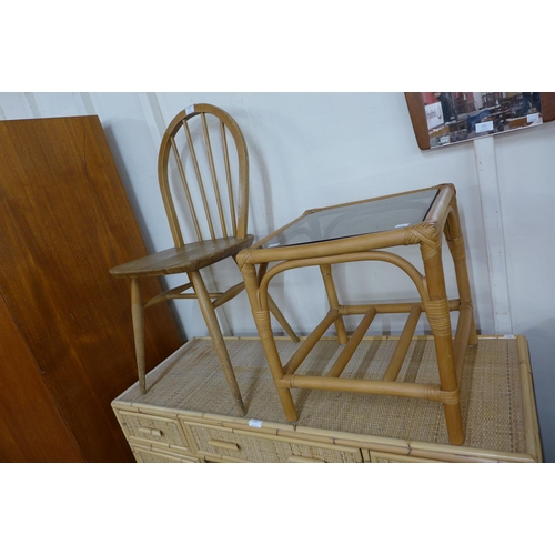 130 - An Ercol Blonde elm and beech Windsor chair and a bamboo occasional table