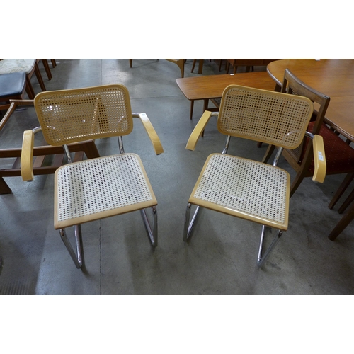 134 - A pair of Italian Marcel Breuer style chrome and beech cantilever armchairs