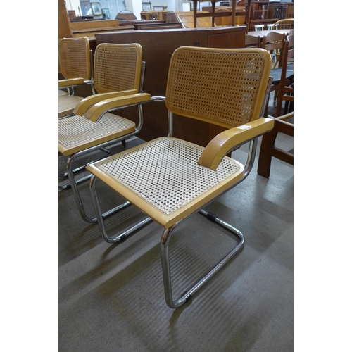 135 - A pair of Italian Marcel Breuer style chrome and beech cantilever armchairs