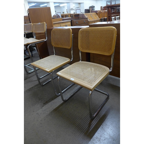 136 - A pair of Italian Marcel Breuer style chrome and beech cantilever chairs