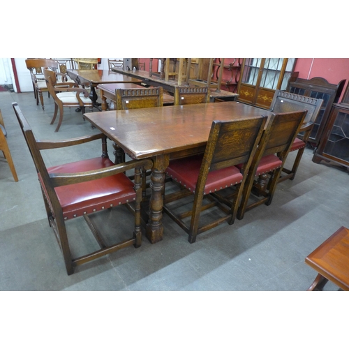 140 - An Ipswich oak refectory table ( 76cms h, 168cms l, 84cms w) and six chairs