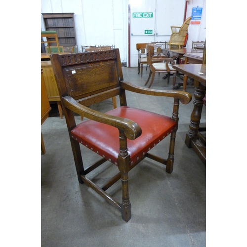 140 - An Ipswich oak refectory table ( 76cms h, 168cms l, 84cms w) and six chairs