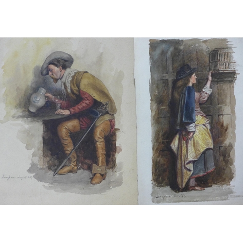 18 - Two watercolours, signed Langham, dated 1871, largest 25 x 21cm