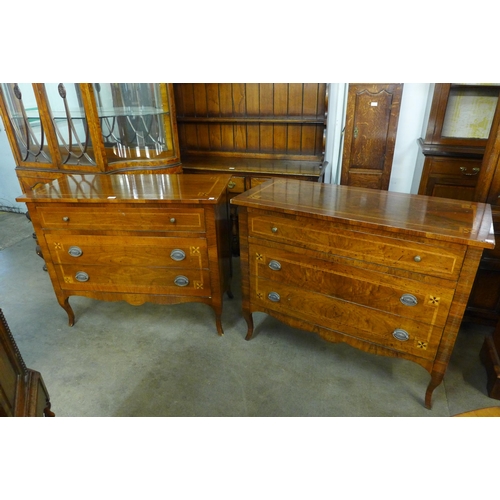 181 - A pair of French style inlaid walnut commodes