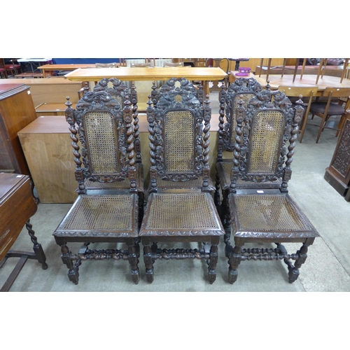 201 - A set of six 19th Century French carved oak bergere chairs