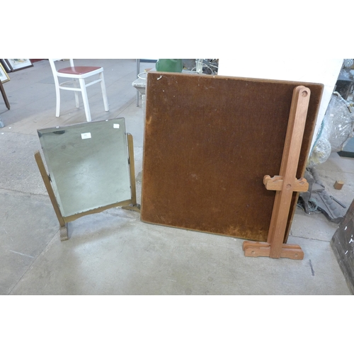 290 - An Art Deco mirrored fire screen, a folding card table and one other