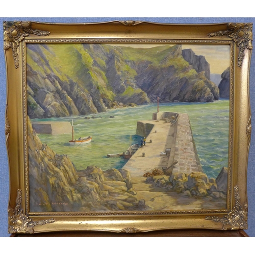 30 - Leonard G. Kersley, Mullion Cove, Cornwall, oil on board, 50 x 60cms, framed