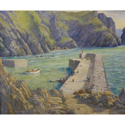 30 - Leonard G. Kersley, Mullion Cove, Cornwall, oil on board, 50 x 60cms, framed