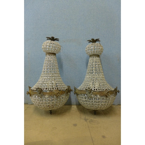 323 - A pair of French Empire style bag shaped chandeliers