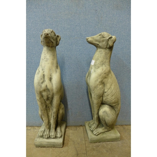 324 - A pair of concrete figural greyhounds, 56cms nh