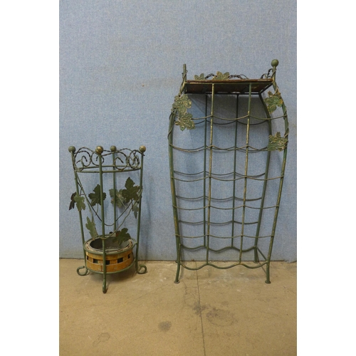 332 - A French metal wine rack and matching planter