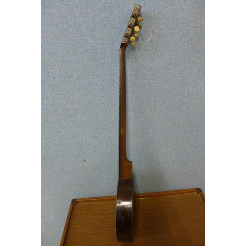 349 - A Victorian mother of pearl inlaid banjo in case