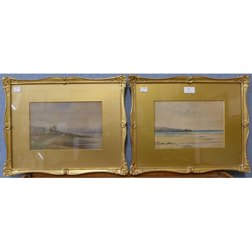 35 - English School (19th Century), pair of coastal landscapes, watercolour, indistinctly signed, 16 x 25... 