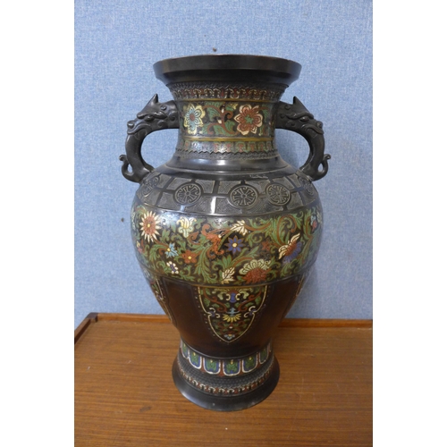 352 - An oriental champleve enamelled bronze two handled vase