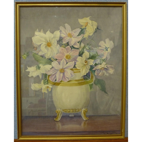 36 - Louise Furmage (French), still life of flowers in a vase, watercolour, 59 x 46cms, framed