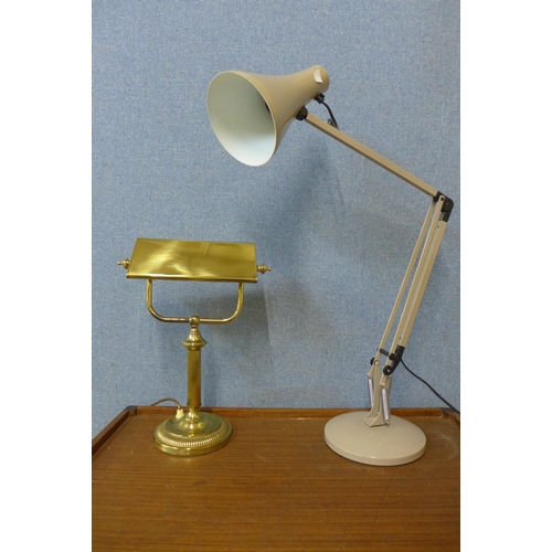 364 - A taupe metal anglepoise desk lamp and a brass student's desk lamp