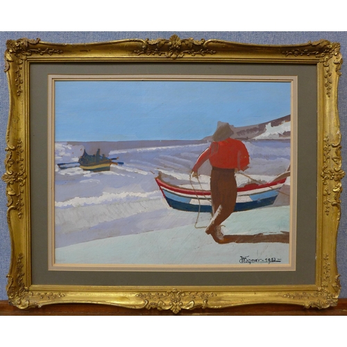 38 - Carl Wagner, Portuguese Fishermen, oil on board, 32 x 41cms, framed