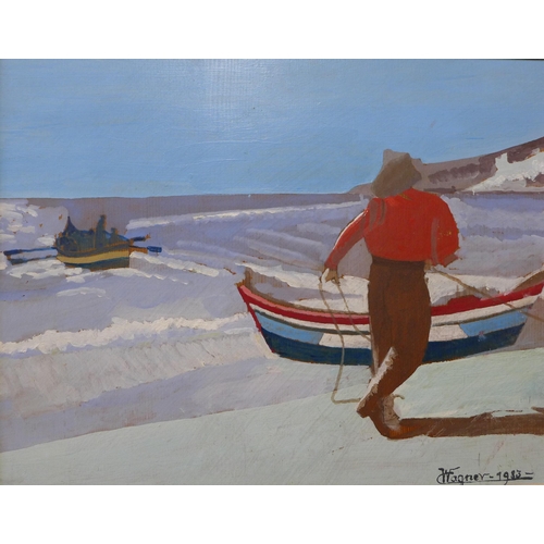 38 - Carl Wagner, Portuguese Fishermen, oil on board, 32 x 41cms, framed