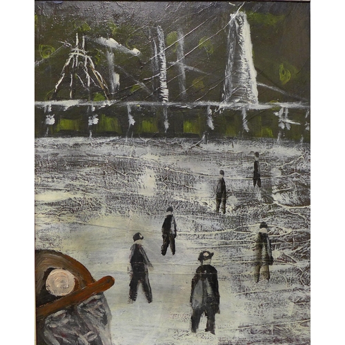 39 - Outsider School, Miners in a Snowstorm, oil on board, 49 x 39cms, framed