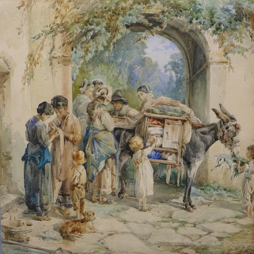 4 - Leopoldina Borzino (1826-1902), watercolour, The Cloth Merchant, signed LL, 37 x 37cm