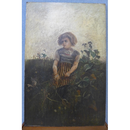 40 - Manner of Gabriele Carelli, portrait of a girl amongst flowers, oil on canvas, early 20th Century, 1... 