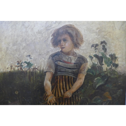 40 - Manner of Gabriele Carelli, portrait of a girl amongst flowers, oil on canvas, early 20th Century, 1... 