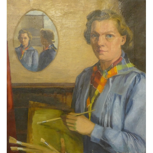 41 - English School, self portrait of artist, oil on canvas, 64 x 58cms, unframed