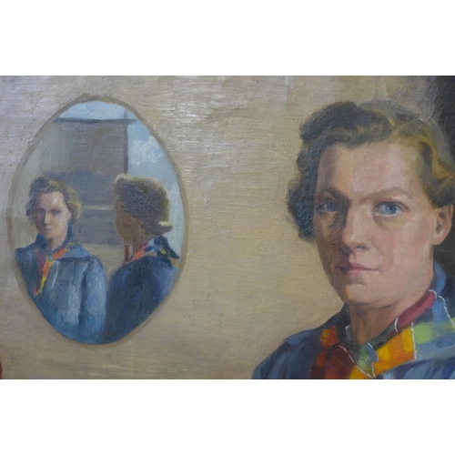 41 - English School, self portrait of artist, oil on canvas, 64 x 58cms, unframed