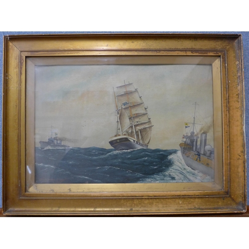 43 - J.E. Ellis, Swedish marine landscape, oil on canvas, 29 x 44cms, framed