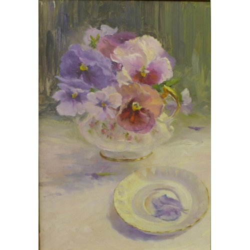 44 - French School, Impressionist style still life of flowers in a vase, oil on board, 37 x 25cms, framed